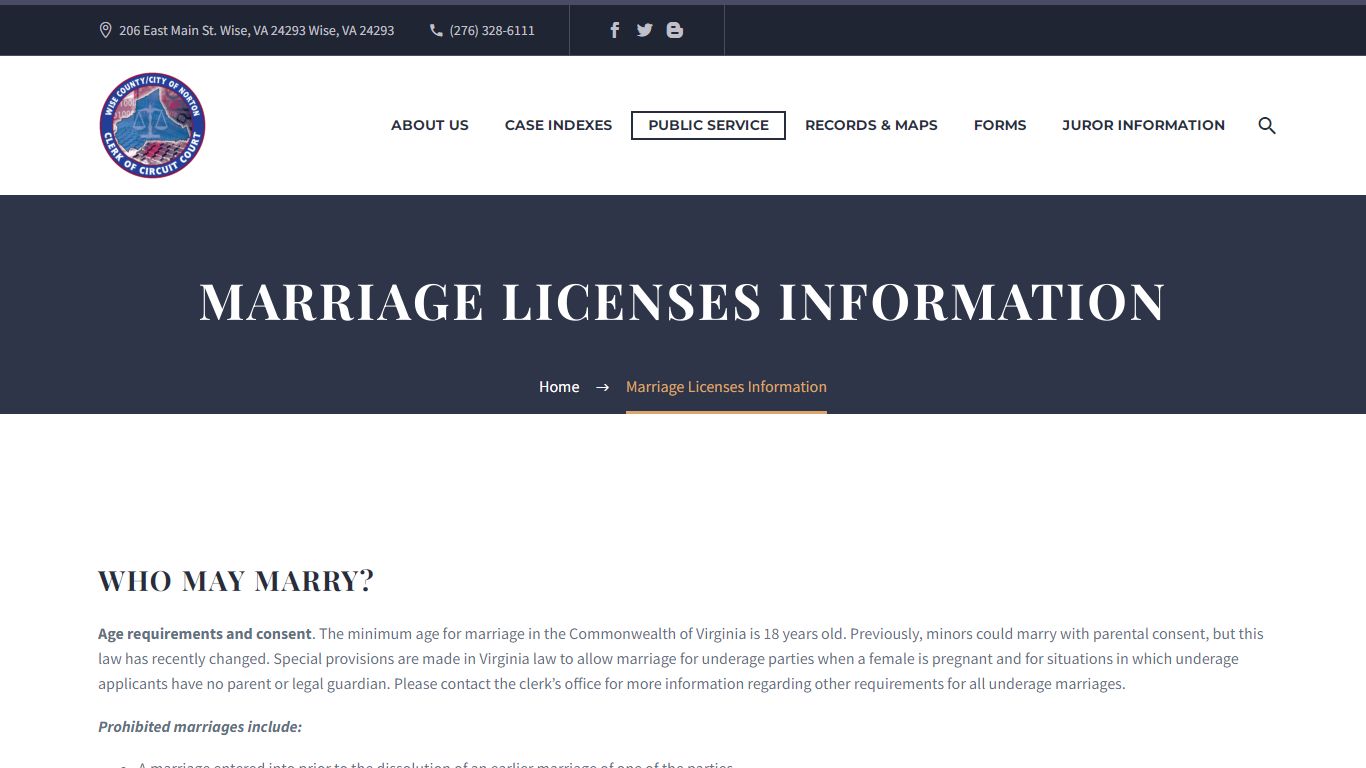Marriage Licenses Information – Wise County/City of Norton