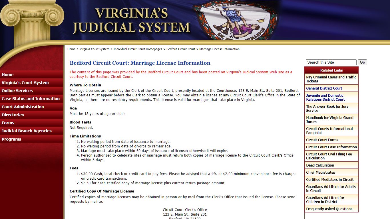 Marriage License Information - Judiciary of Virginia